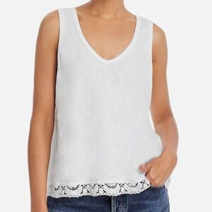 New Wilt Lace Trim Scoop Neck Burnout Tank Top in White